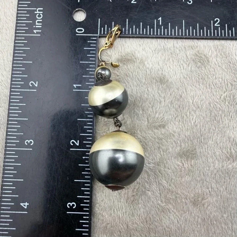 Vintage Estate Clip On Earrings Lot Black White Retro Beaded Dangle 3 Pairs